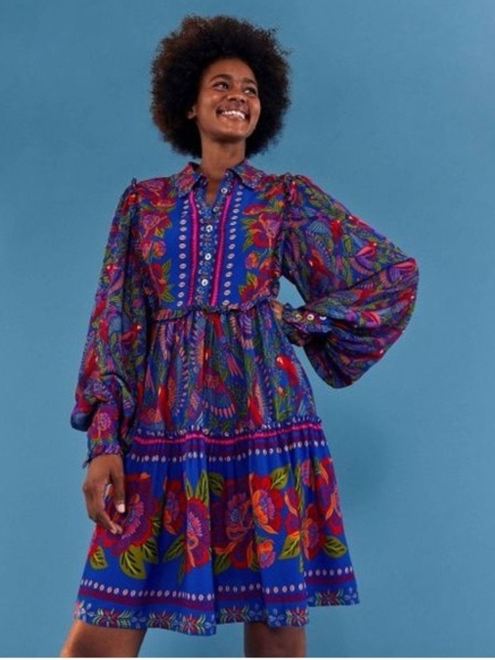 FARM Rio Blue Macaw Flight Mini Dress